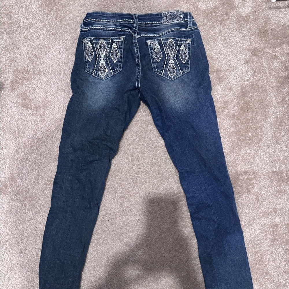 Grace in LA Dark Blue Skinny Jeans with Embellished Pockets